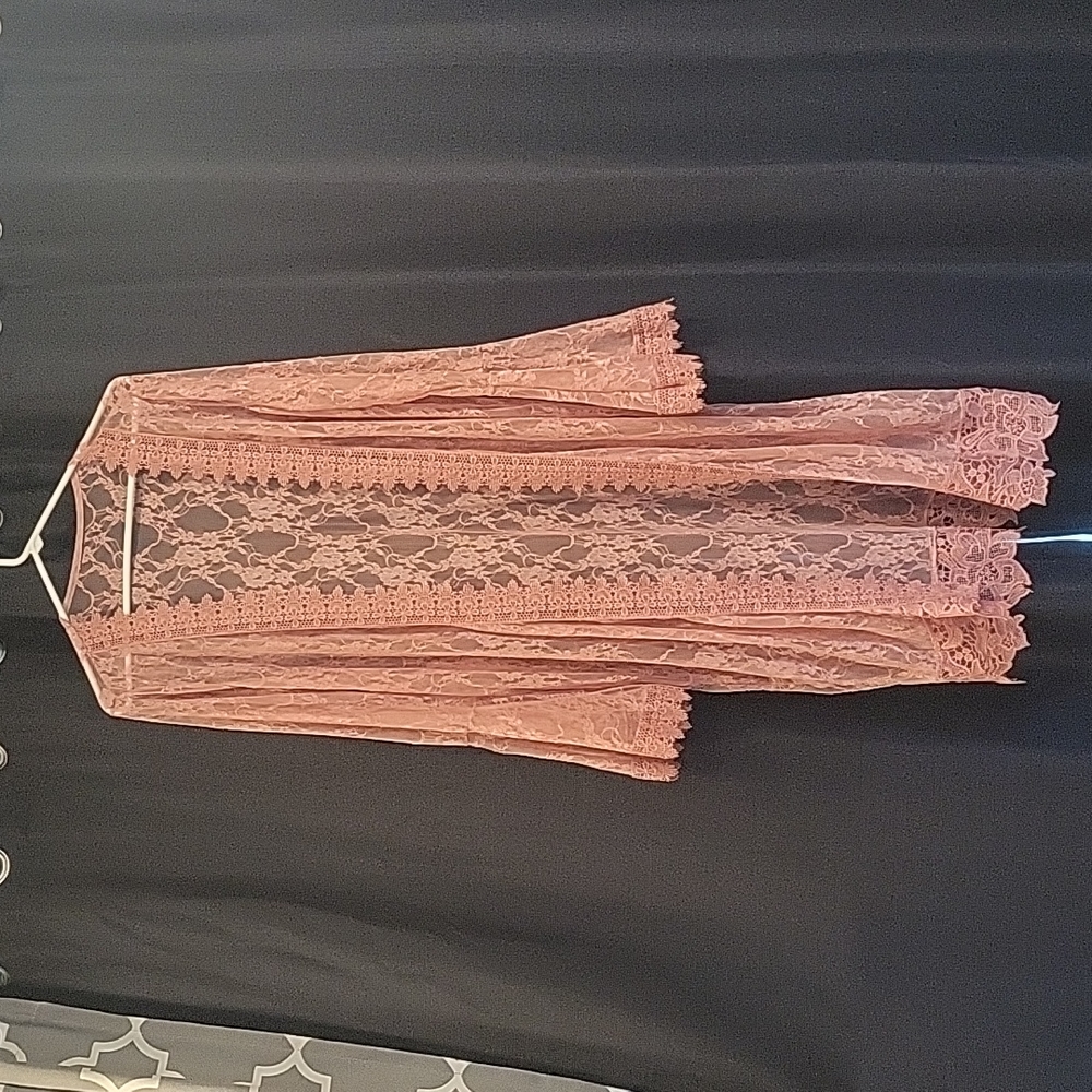 Lace Longline Camisole Kimono - Dusty Rose